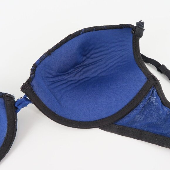 Victorias Secret 36C Sexy Little Things Black Lace Blue Underwire Push Up Bra - Picture 9 of 13